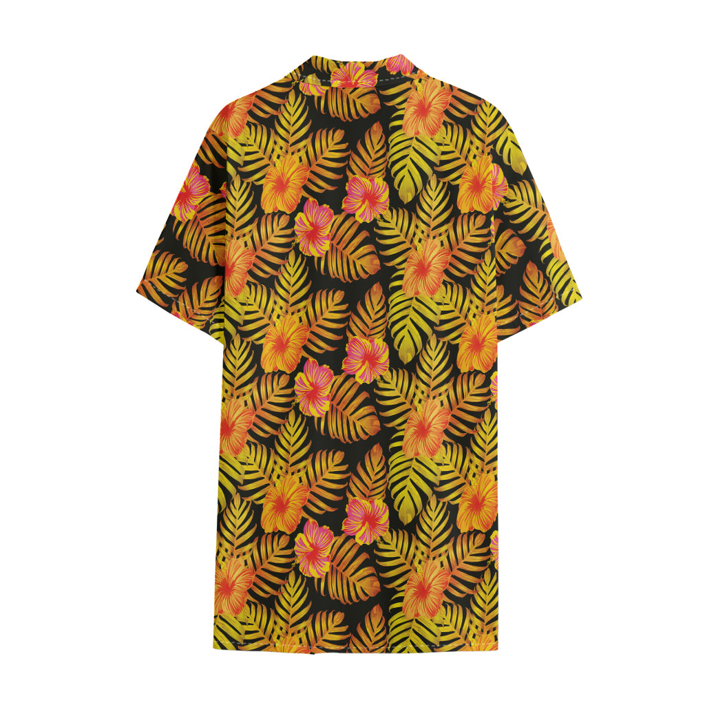 Yellow Hawaiian Tropical Pattern Print Cotton Hawaiian Shirt
