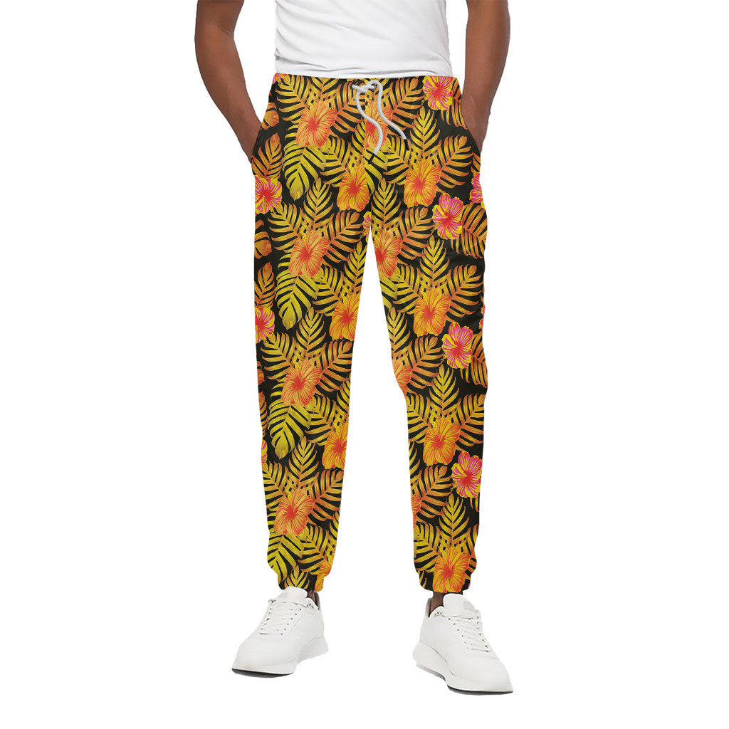 Yellow Hawaiian Tropical Pattern Print Cotton Pants