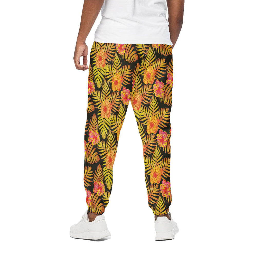 Yellow Hawaiian Tropical Pattern Print Cotton Pants