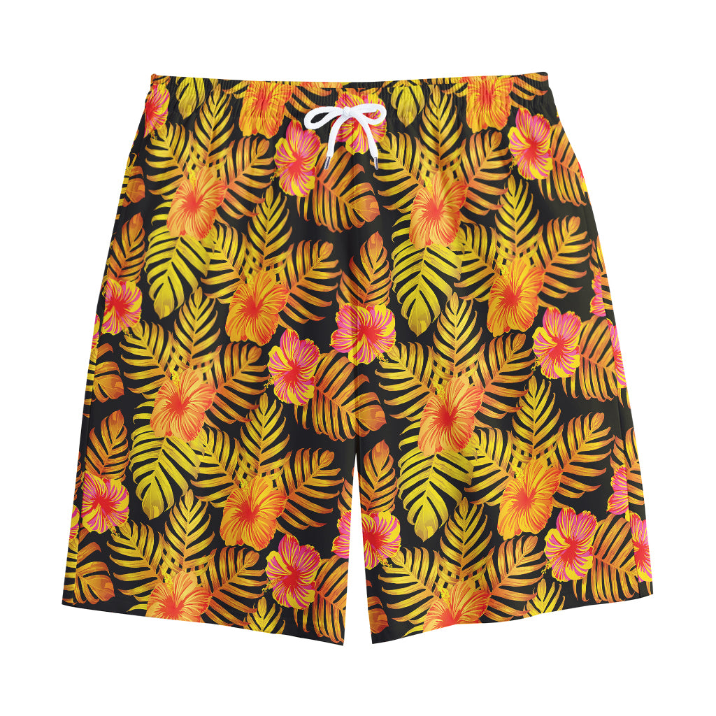 Yellow Hawaiian Tropical Pattern Print Cotton Shorts