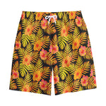 Yellow Hawaiian Tropical Pattern Print Cotton Shorts