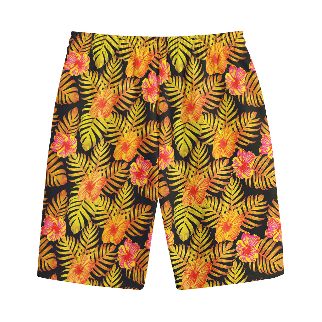 Yellow Hawaiian Tropical Pattern Print Cotton Shorts