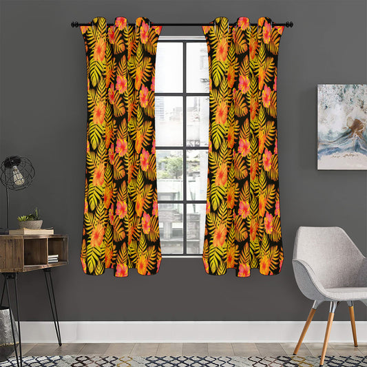 Yellow Hawaiian Tropical Pattern Print Curtain