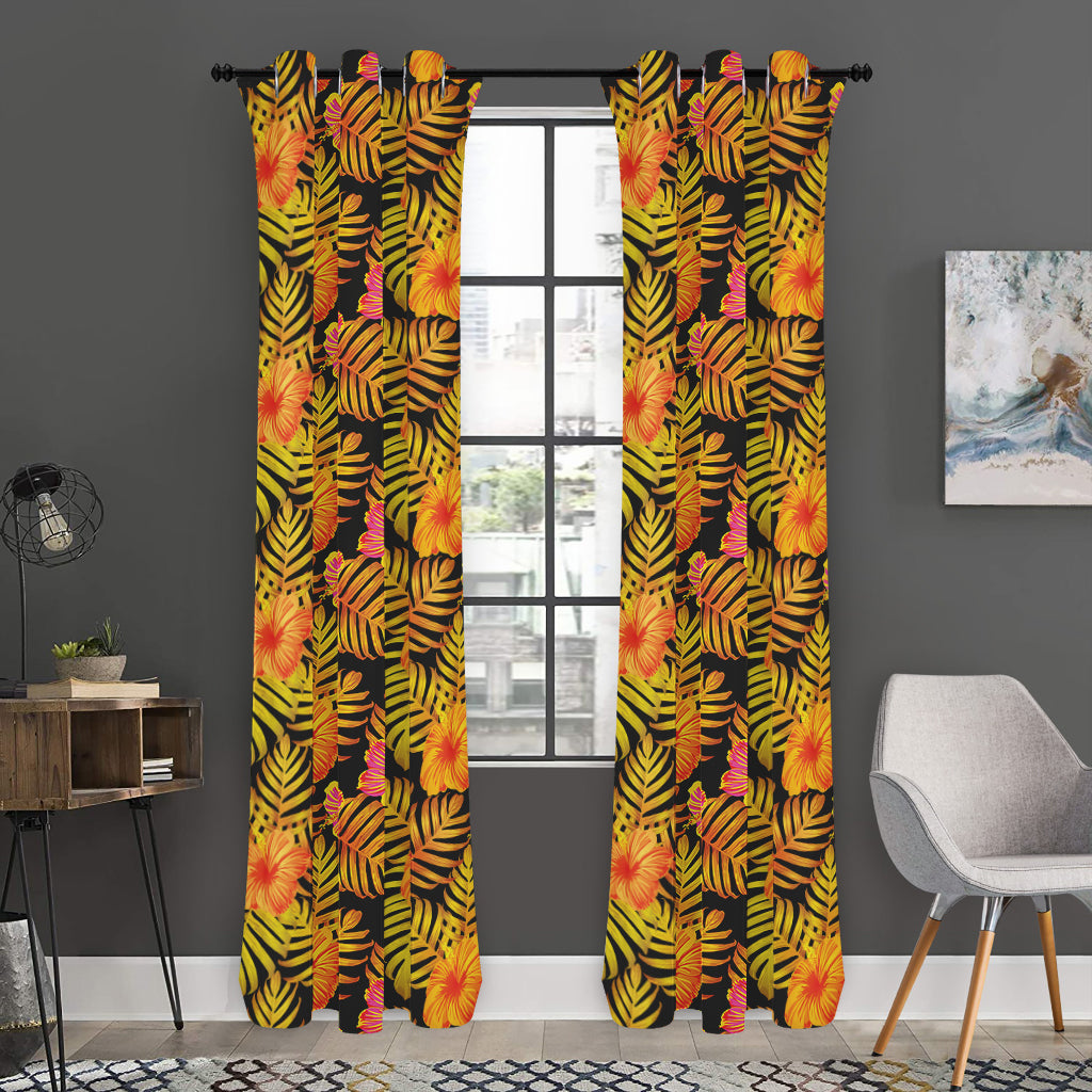Yellow Hawaiian Tropical Pattern Print Curtain