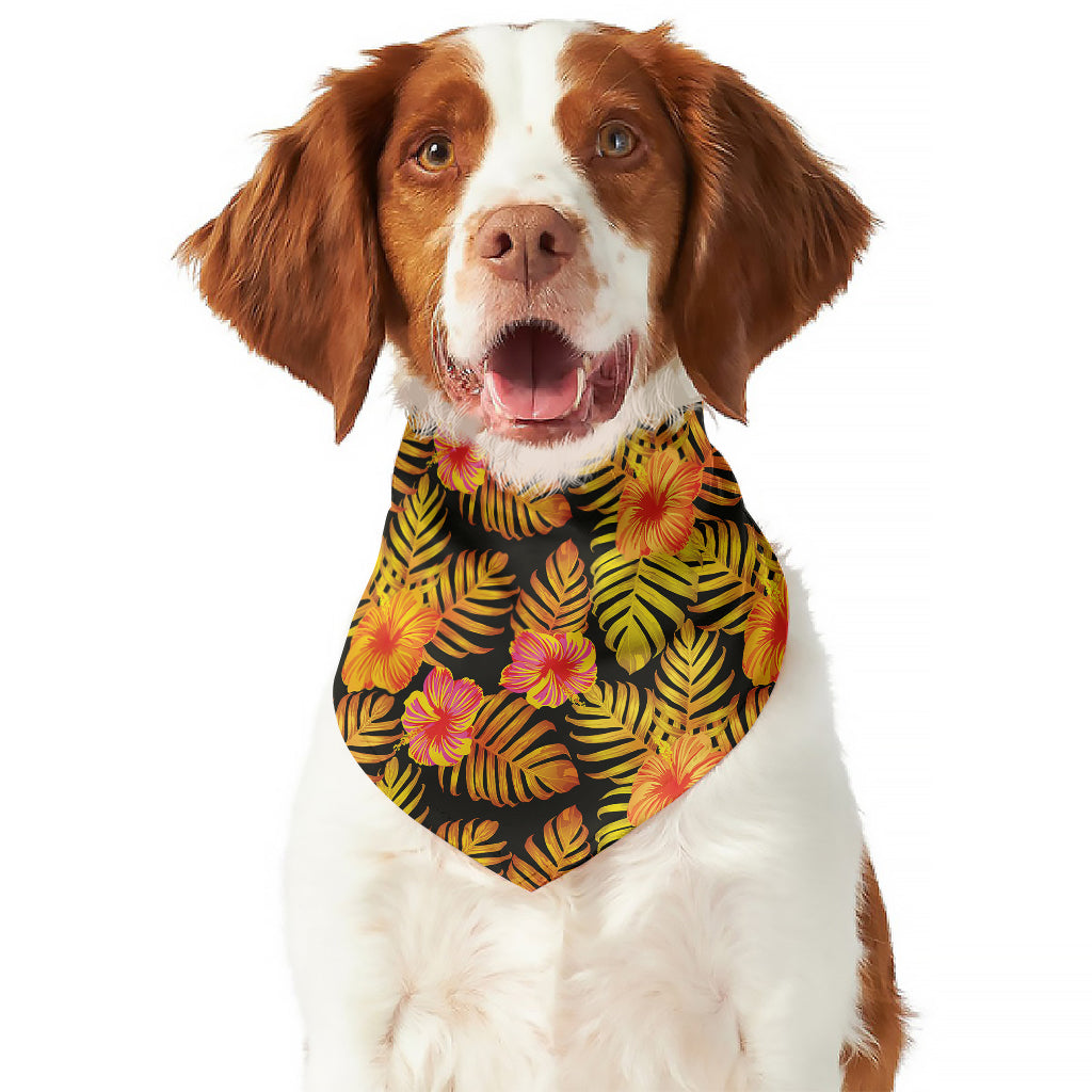 Yellow Hawaiian Tropical Pattern Print Dog Bandana