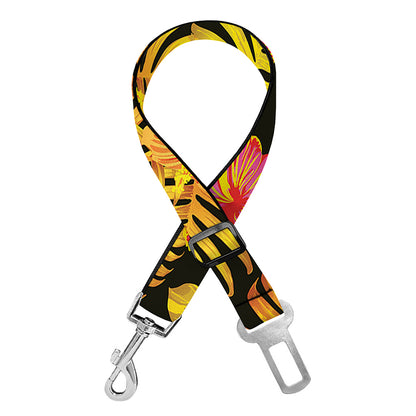 Yellow Hawaiian Tropical Pattern Print Dog Seat Belt