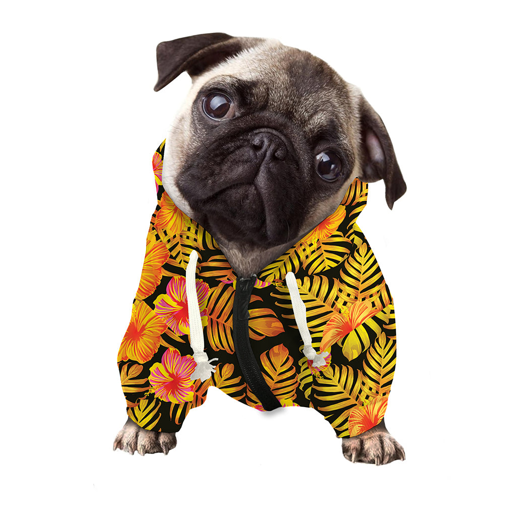 Yellow Hawaiian Tropical Pattern Print Dog Zip Up Hoodie