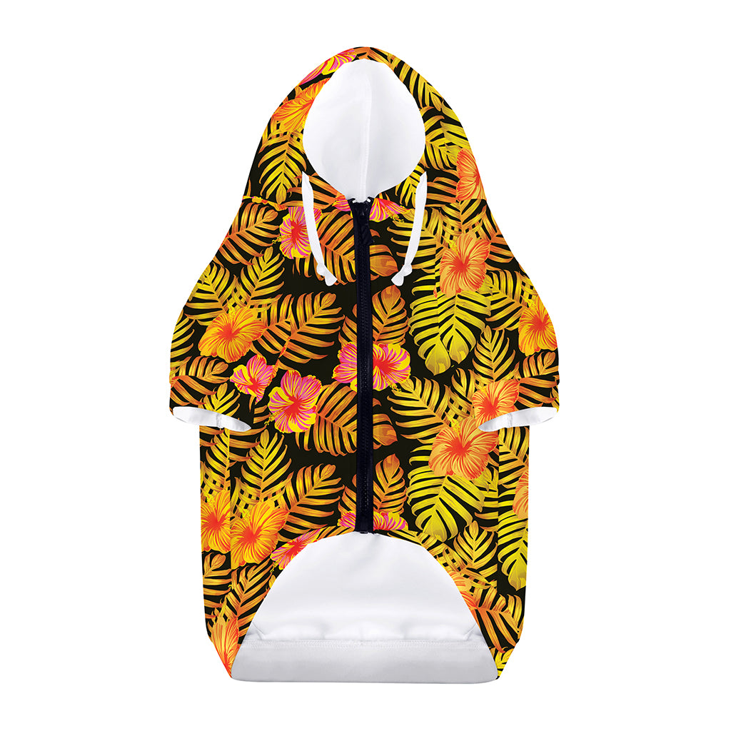 Yellow Hawaiian Tropical Pattern Print Dog Zip Up Hoodie