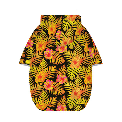 Yellow Hawaiian Tropical Pattern Print Dog Zip Up Hoodie