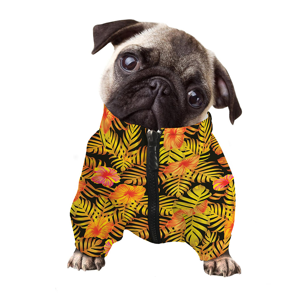 Yellow Hawaiian Tropical Pattern Print Dog Zip Up Jacket