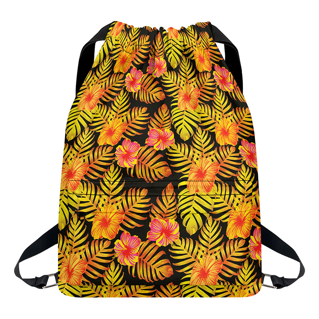 Yellow Hawaiian Tropical Pattern Print Drawstring Backpack