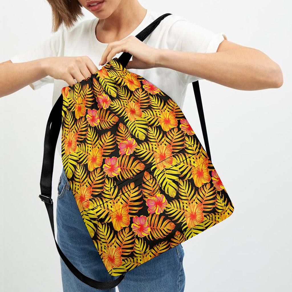 Yellow Hawaiian Tropical Pattern Print Drawstring Backpack