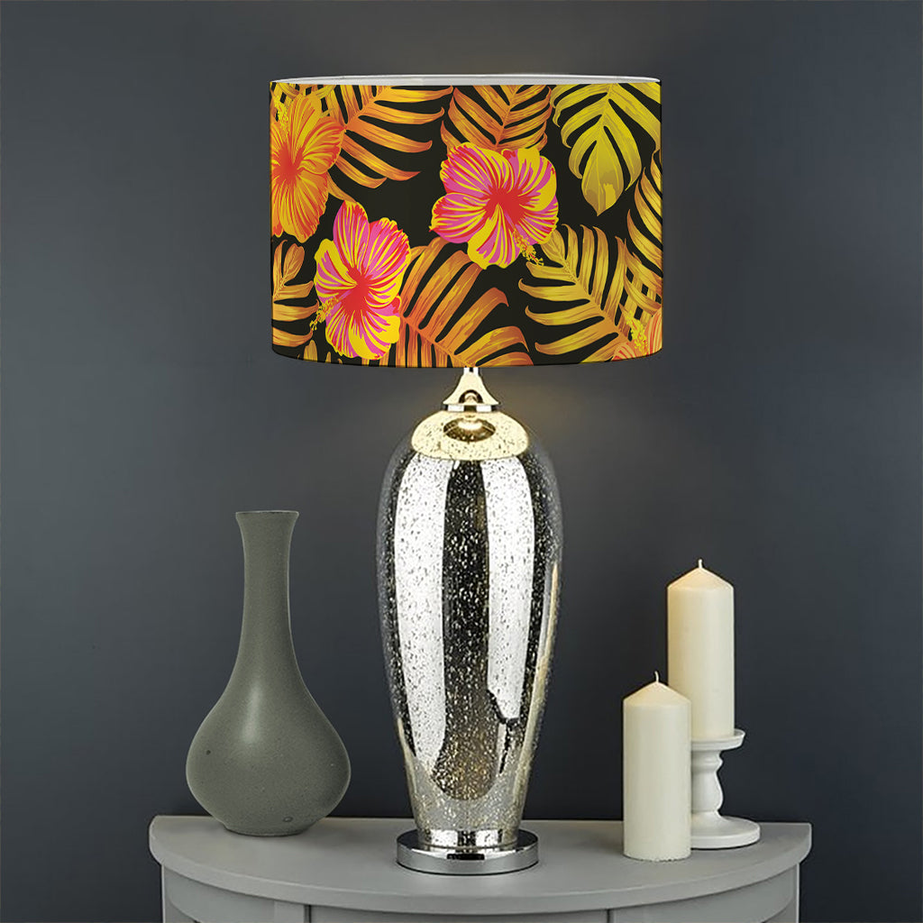 Yellow Hawaiian Tropical Pattern Print Drum Lamp Shade