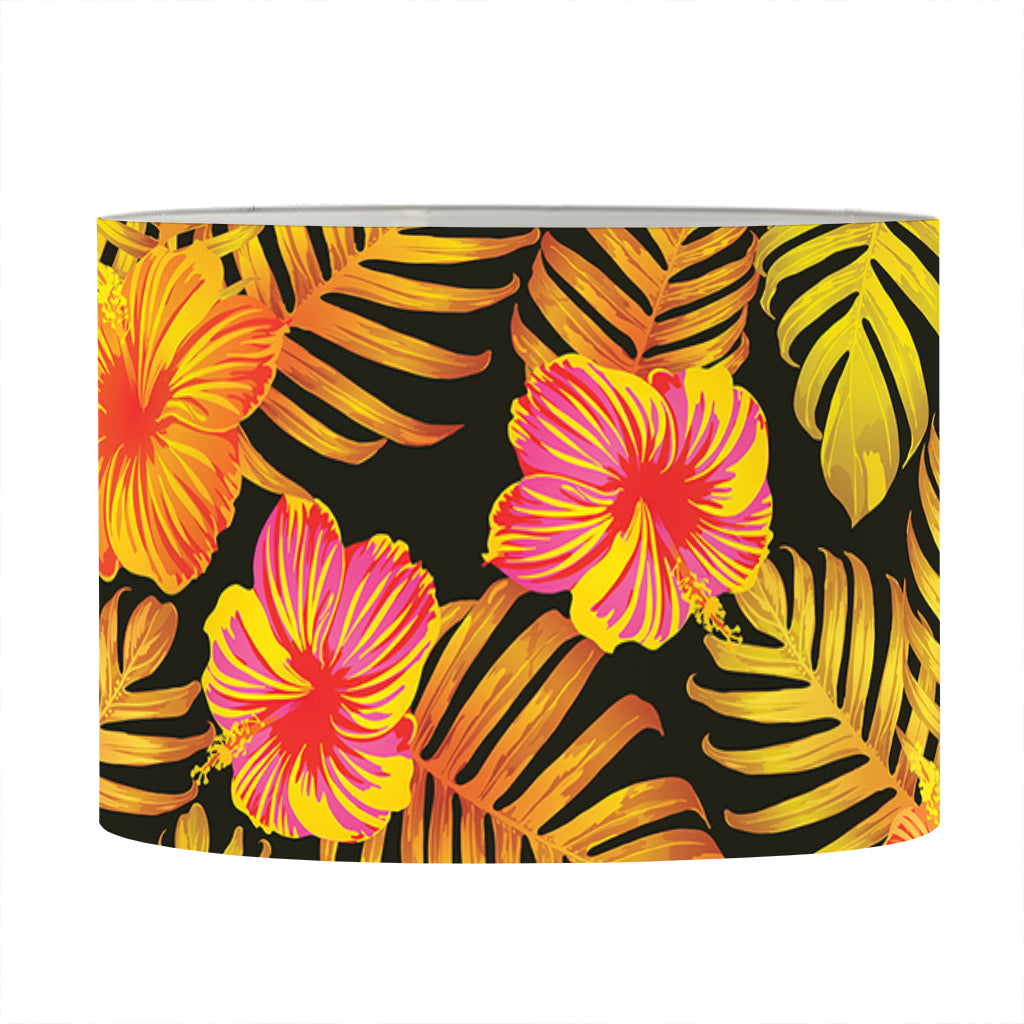 Yellow Hawaiian Tropical Pattern Print Drum Lamp Shade