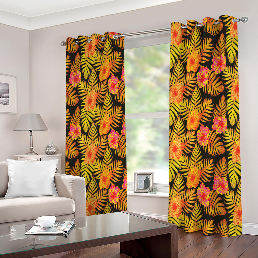 Yellow Hawaiian Tropical Pattern Print Extra Wide Grommet Curtains