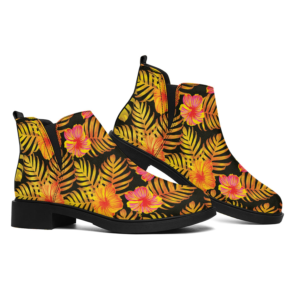 Yellow Hawaiian Tropical Pattern Print Flat Ankle Boots