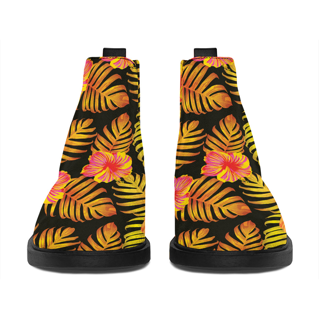 Yellow Hawaiian Tropical Pattern Print Flat Ankle Boots