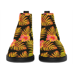 Yellow Hawaiian Tropical Pattern Print Flat Ankle Boots