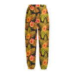 Yellow Hawaiian Tropical Pattern Print Fleece Lined Knit Pants