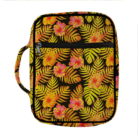 Yellow Hawaiian Tropical Pattern Print Front Pocket Bible Bag