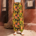 Yellow Hawaiian Tropical Pattern Print Harem Pants