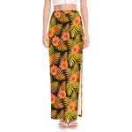 Yellow Hawaiian Tropical Pattern Print High Slit Maxi Skirt