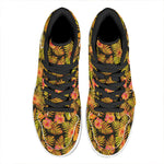 Yellow Hawaiian Tropical Pattern Print High Top Leather Sneakers