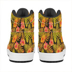 Yellow Hawaiian Tropical Pattern Print High Top Leather Sneakers