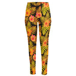 Yellow Hawaiian Tropical Pattern Print High-Waisted Pocket Leggings