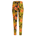 Yellow Hawaiian Tropical Pattern Print High-Waisted Pocket Leggings