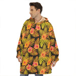 Yellow Hawaiian Tropical Pattern Print Hoodie Blanket
