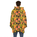 Yellow Hawaiian Tropical Pattern Print Hoodie Blanket