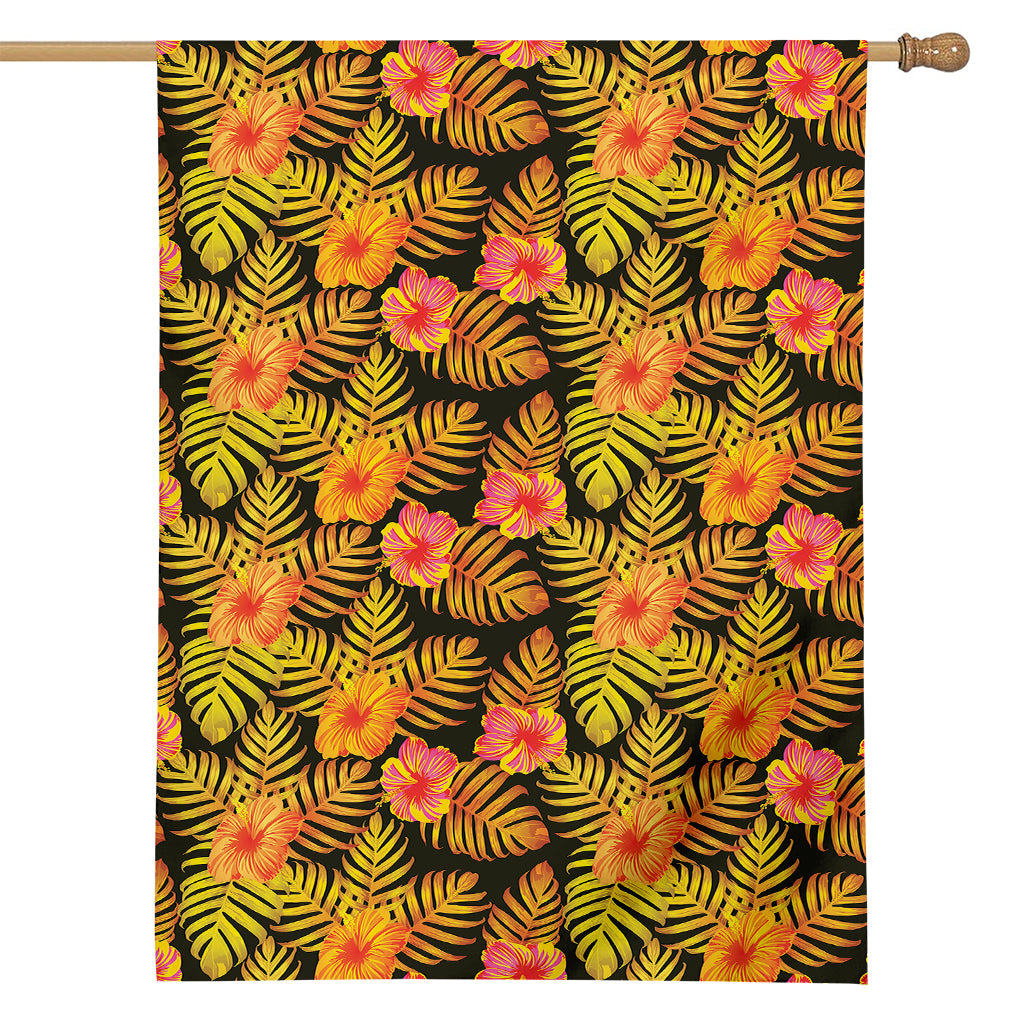 Yellow Hawaiian Tropical Pattern Print House Flag