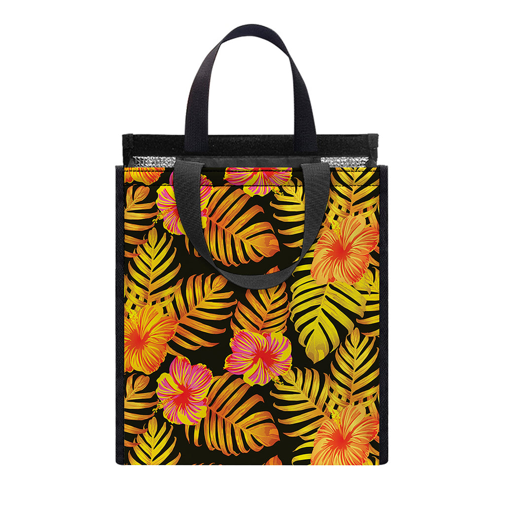 Yellow Hawaiian Tropical Pattern Print Insulated Lunch Tote