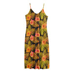 Yellow Hawaiian Tropical Pattern Print Jersey Midi Cami Dress