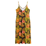 Yellow Hawaiian Tropical Pattern Print Jersey Midi Cami Dress