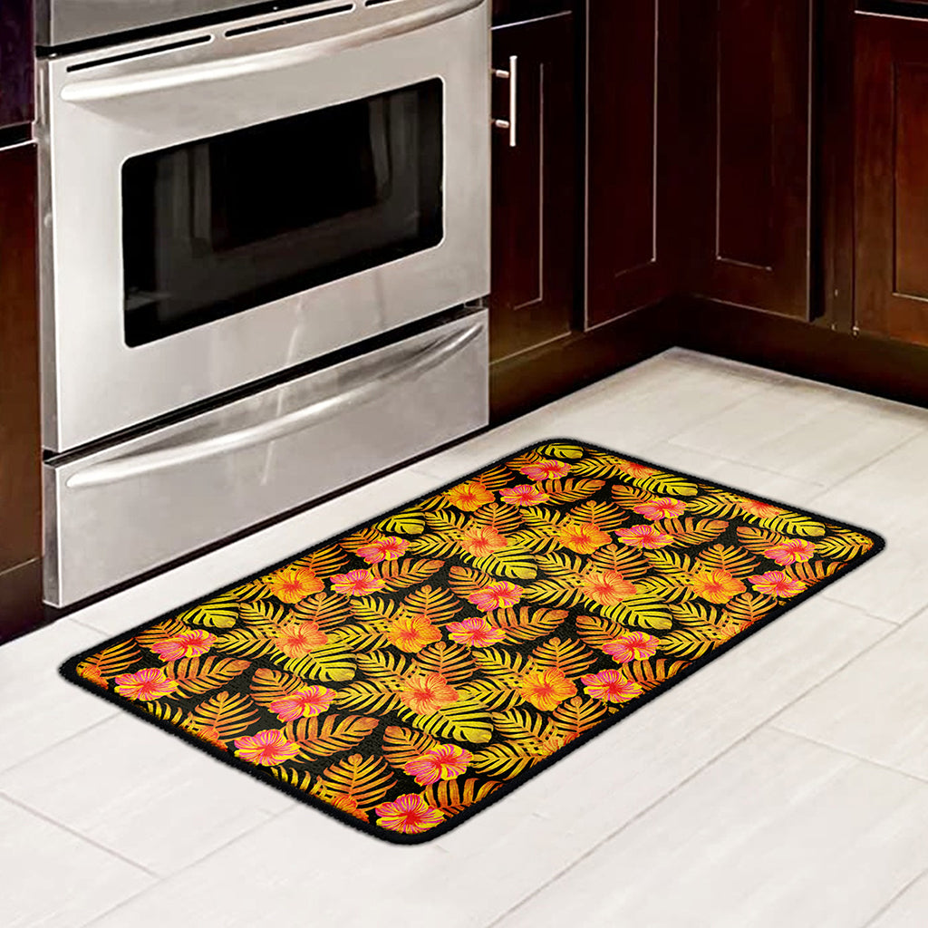 Yellow Hawaiian Tropical Pattern Print Kitchen Mat