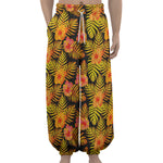 Yellow Hawaiian Tropical Pattern Print Lantern Pants
