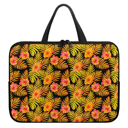 Yellow Hawaiian Tropical Pattern Print Laptop Sleeve With Handle