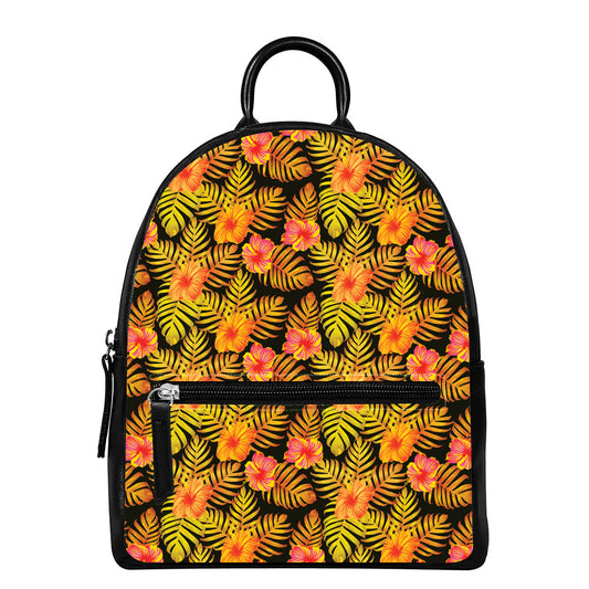 Yellow Hawaiian Tropical Pattern Print Leather Backpack
