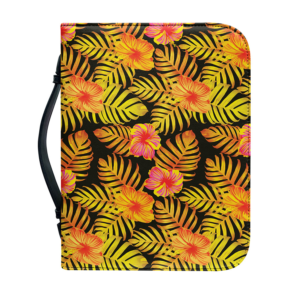 Yellow Hawaiian Tropical Pattern Print Leather Bible Cover