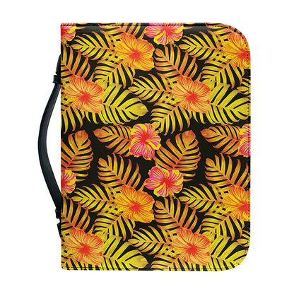 Yellow Hawaiian Tropical Pattern Print Leather Bible Cover