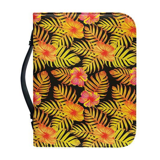 Yellow Hawaiian Tropical Pattern Print Leather Bible Cover
