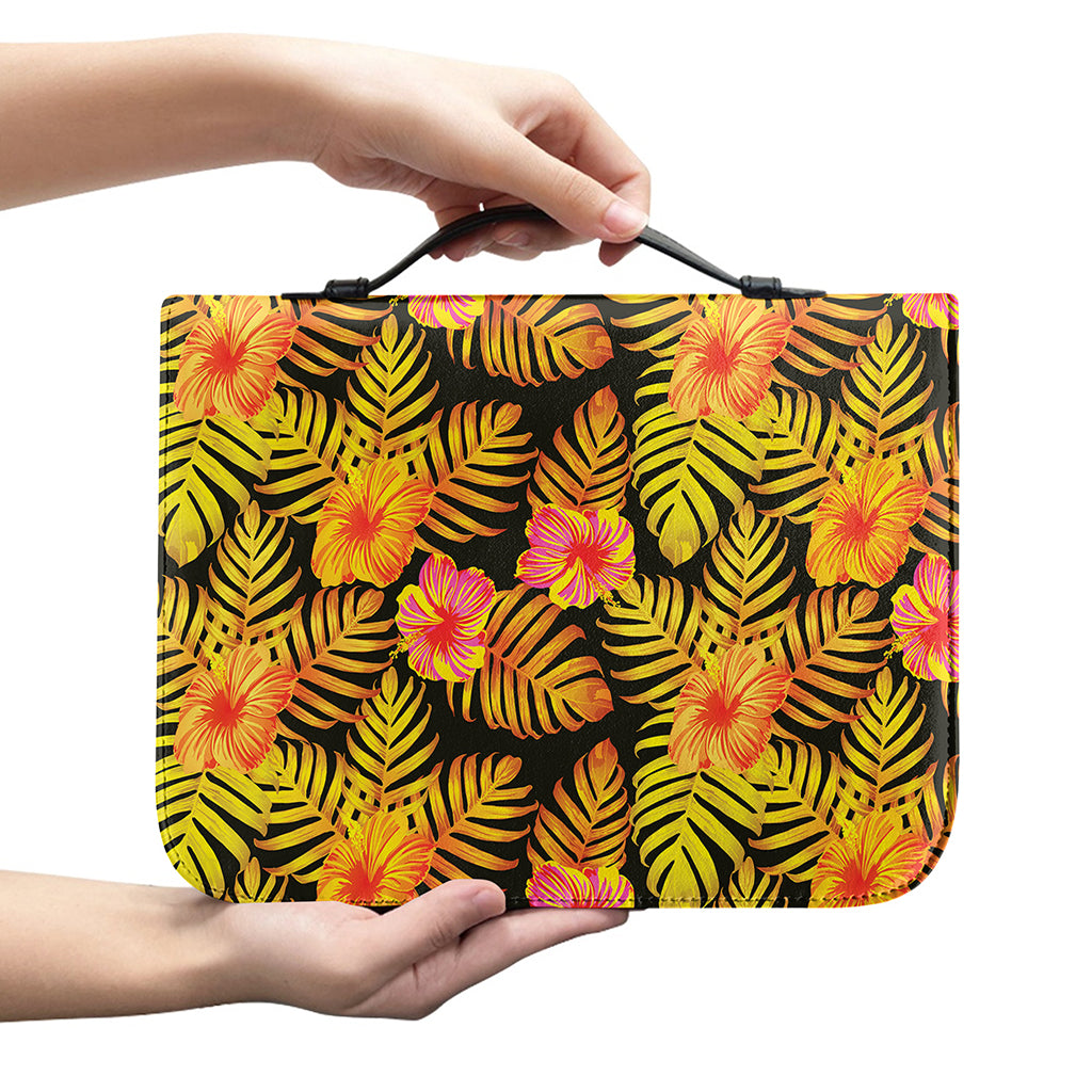 Yellow Hawaiian Tropical Pattern Print Leather Bible Cover