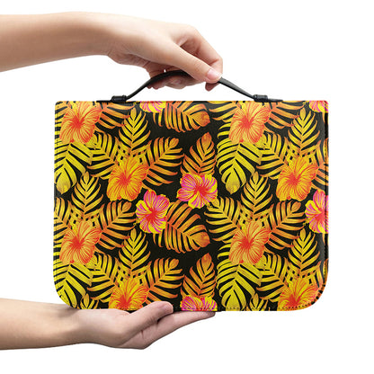 Yellow Hawaiian Tropical Pattern Print Leather Bible Cover