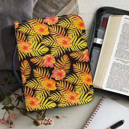 Yellow Hawaiian Tropical Pattern Print Leather Bible Cover