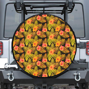 Yellow Hawaiian Tropical Pattern Print Leather Spare Tire Cover