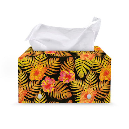 Yellow Hawaiian Tropical Pattern Print Leather Tissue Box Cover