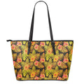 Yellow Hawaiian Tropical Pattern Print Leather Tote Bag With Zipper