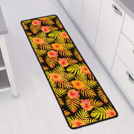 Yellow Hawaiian Tropical Pattern Print Long Kitchen Mat